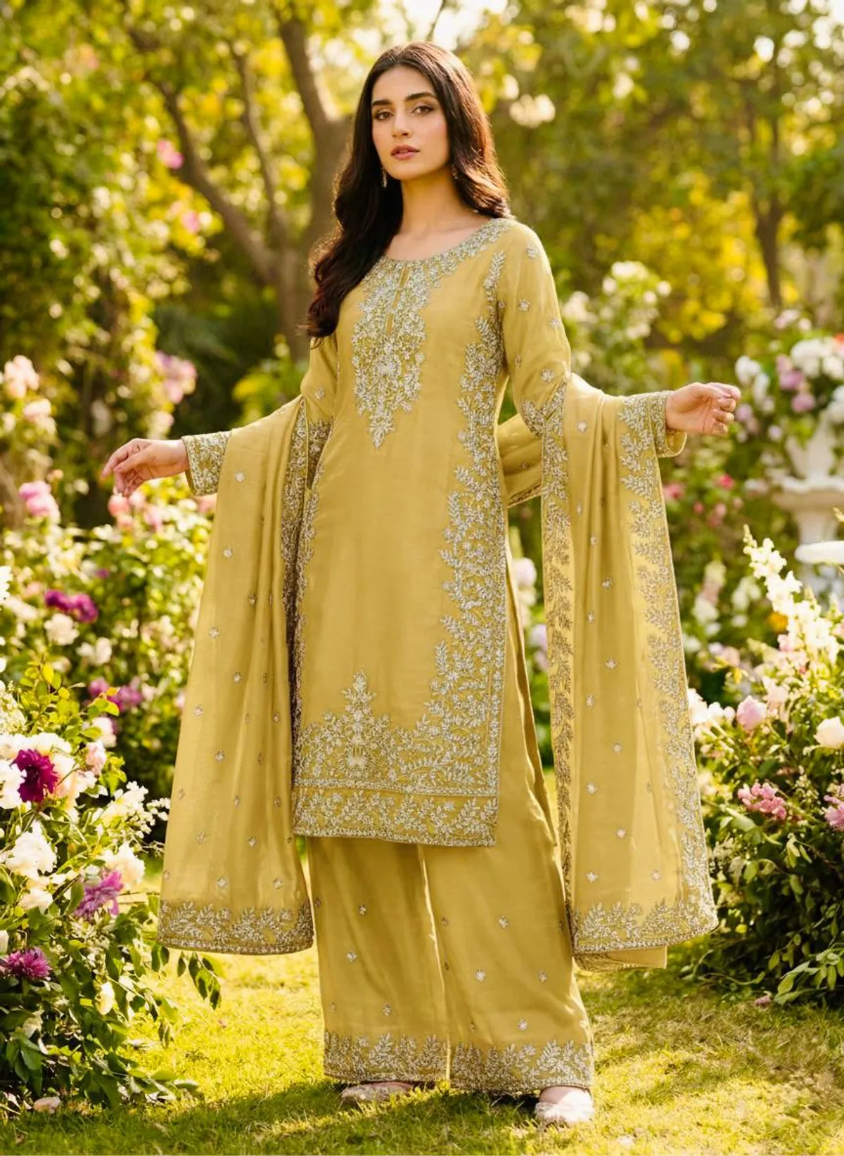 Designer Jimmy Choo Silk Embroidered Palazzo Suit Set for Women |  Wedding & Festive Wear